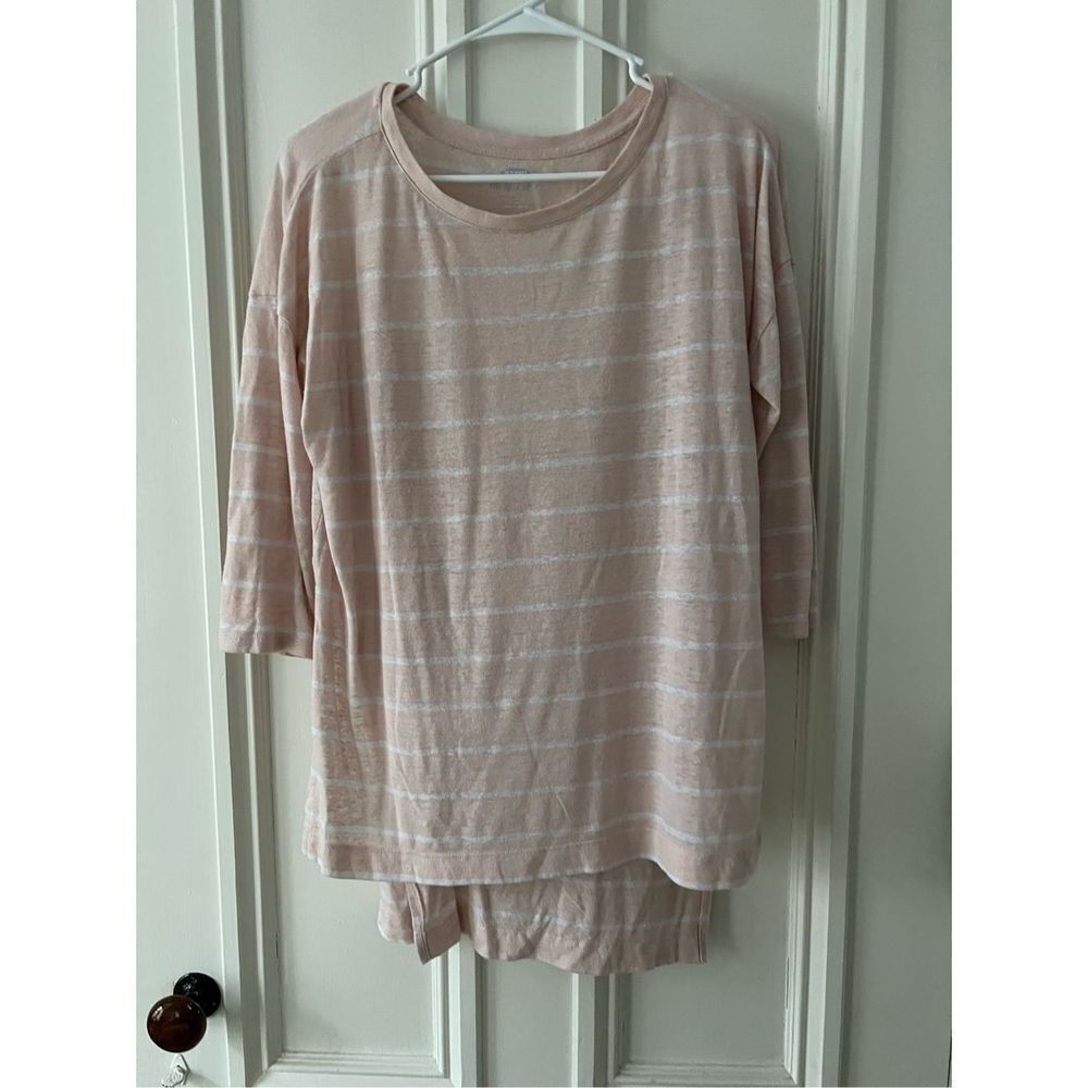 Old Navy pink and white stripe lightweight linen long sleeve top M